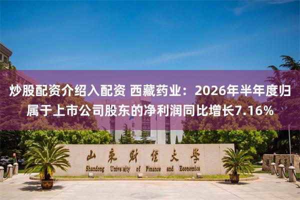 炒股配资介绍入配资 西藏药业：2026年半年度归属于上市公司股东的净利润同比增长7.16%