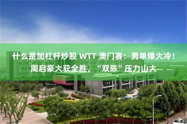 什么是加杠杆炒股 WTT 澳门赛：男单爆大冷！周启豪大获全胜，“双陈”压力山大